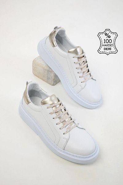 SOHO White-Gold Genuine Leather Women's Sneaker 20549