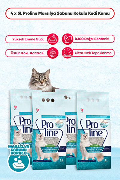 Pro Line Marsilya Sabunu Kokulu Bentonit Topaklaşan Kedi Kumu 5 Lt x 4 Adet