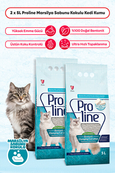 Proline Marsilya Sabunu Kokulu Bentonit Kedi Kumu 5 Lt X 2 Adet