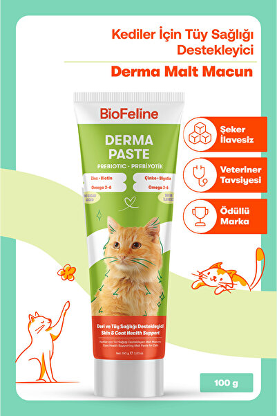 BioFeline Tüy Dökülme Engelleyici, Deri Ve Tüy Sağlığı Destekleyici Omega Biotinli Somon Balık Yağı 100 ml + Derma Kedi Maltı Macun Seti | Malt Macunu | Kedi Maltı | Fish Oil