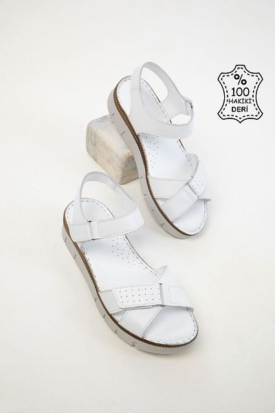 SOHO White Genuine Leather Women's Sandals 20538
