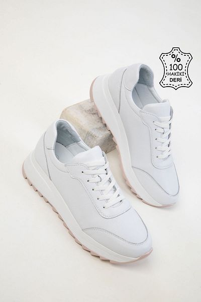 SOHO White Genuine Leather Women's Sneaker 20553