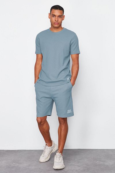 Trendyol Collection Modré pyžamové šortky Regular Fit Waffle Shorts TMNSS23PT00032