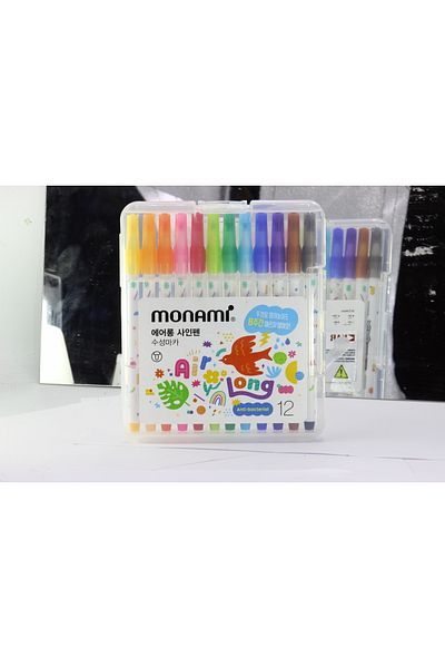 Monami Airlong Felt Tip Pen Set of 12 (Dry Resistant)