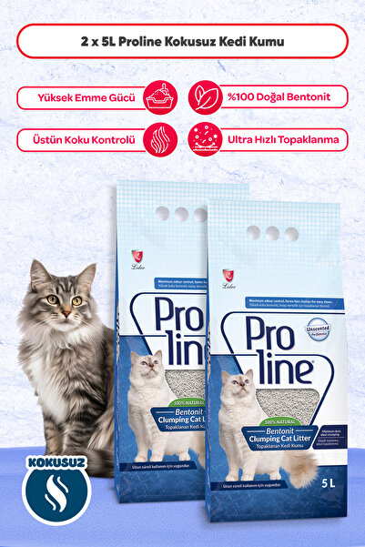 Pro Line Topaklaşan Kokusuz Ve Parfümsüz Kedi Kumu 5 Lt x ( 2 Adet )
