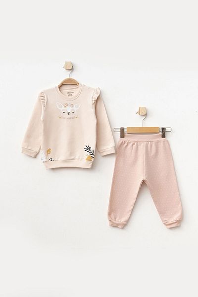 Aziz Bebe Baby Girl Animal Patterned Sweatshirt Pants Set 3 Months-36 Months