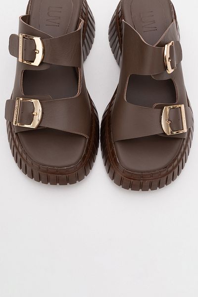 LuviShoes شبشب نسائي ذو نعل عريض من الجلد الطبيعي ذو رباط مزدوج من JOANES باللون البني