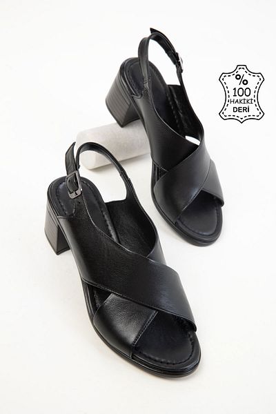 SOHO Black Genuine Leather Women's Classic Heeled Shoes 20546