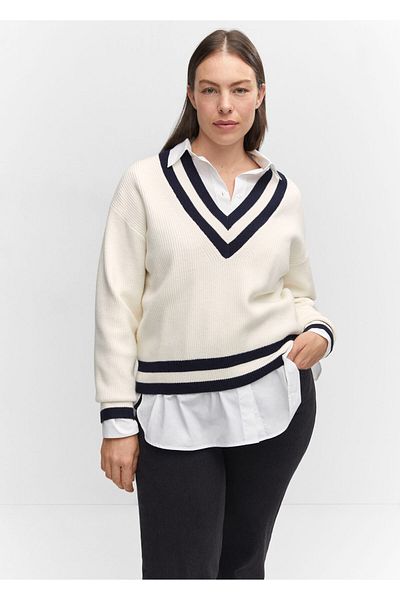 MANGO Woman Contrast V-Neck Sweater