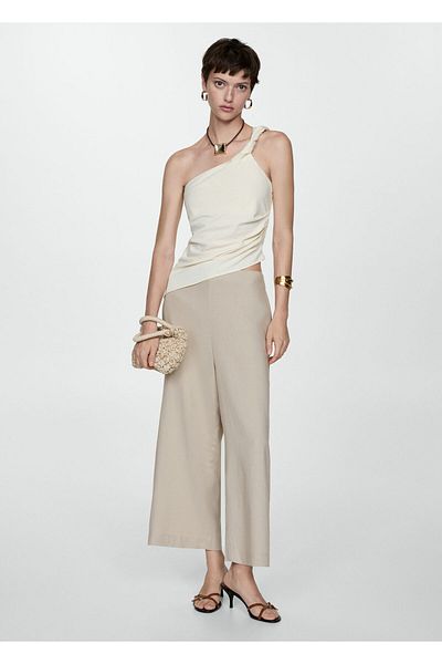MANGO Woman Beige Women's Trousers 67019405