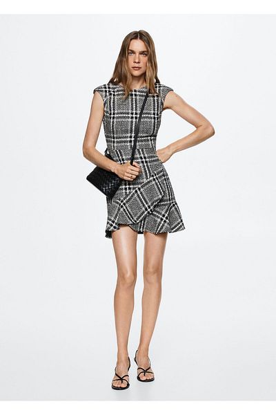 MANGO Woman Rochie din tweed cu dungi
