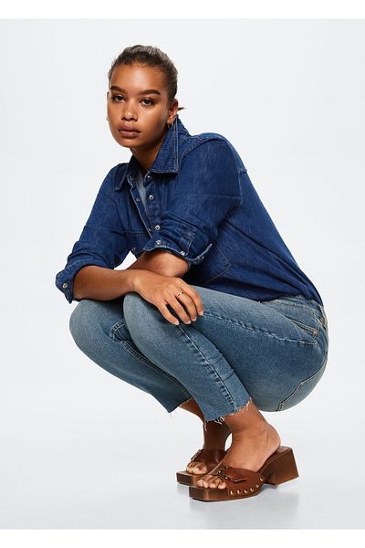 MANGO Woman Pantaloni albaștri de damă 37340366