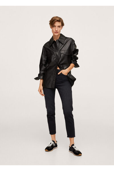 MANGO Woman Kadın Siyah Denim Elastik Mom Jean