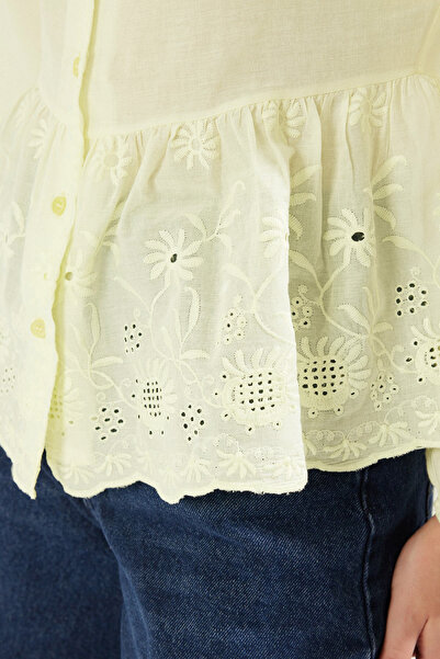 Trendyol Collection Light Yellow Shirt with Embroidery Detail - Regular Fit Woven Skirt Twoss25Go00006