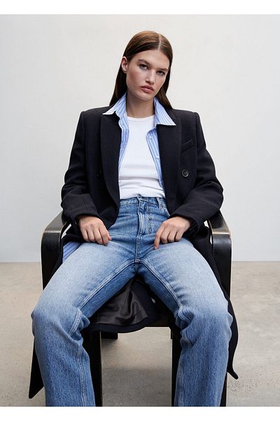 MANGO Woman Palton de damă albastru strălucitor47050096