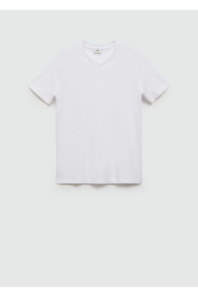 MANGO Man Koszulka bawełniana z dekoltem w serek Slim-Fit