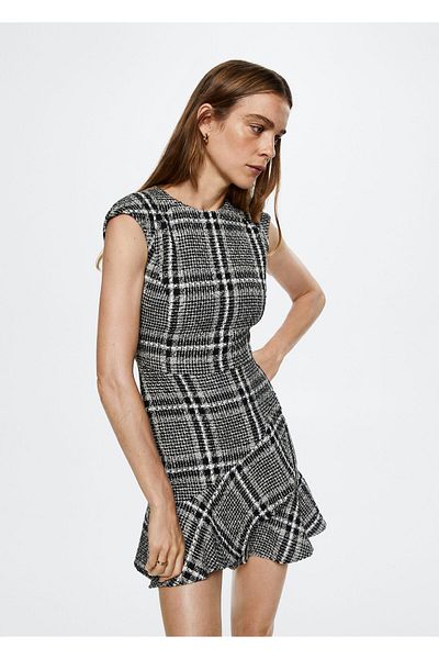MANGO Woman Rochie din tweed cu dungi