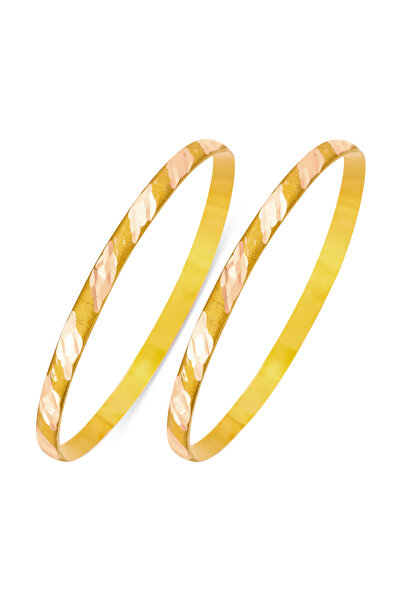 Yenigün Kuyumculuk 14 Ayar Altın 2'li Çizgili Kadın Bilezik