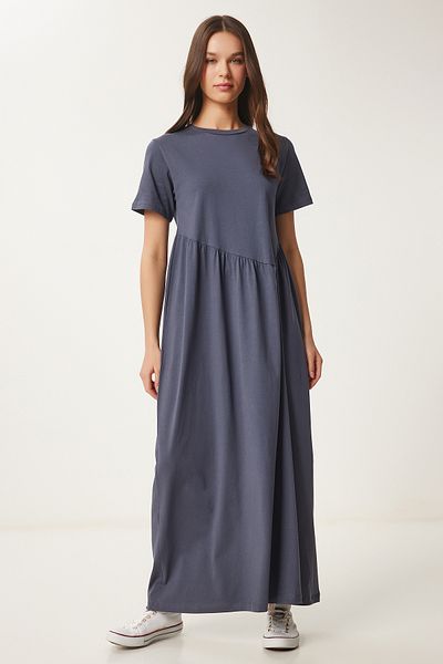 Happiness İstanbul Graues Oversize-Sommer-Strickkleid für Damen DZ00122