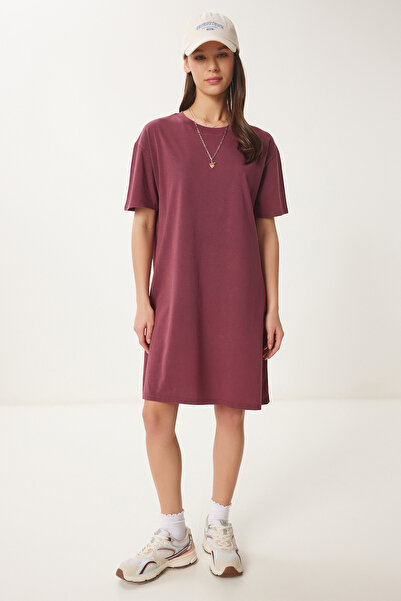 Happiness İstanbul Women's Burgundy Faded Effect Basic Knitted Dress Bf00102