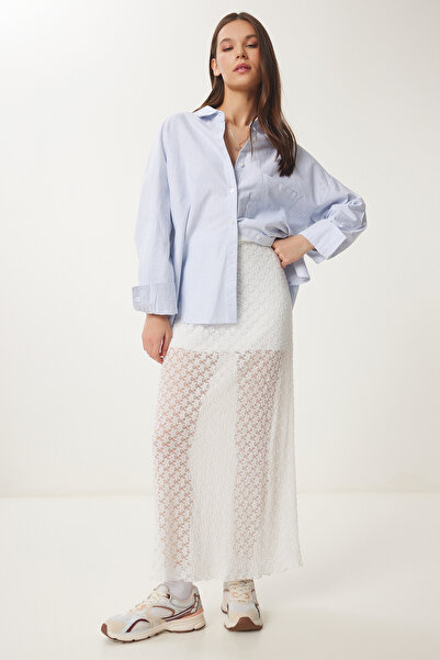 Happiness İstanbul Women's Ecru Lined Summer Long Lace Skirt Hf00462