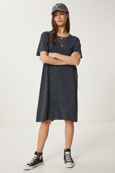 Happiness İstanbul Women's Anthracite Washed Summer Knitted Dress An00230