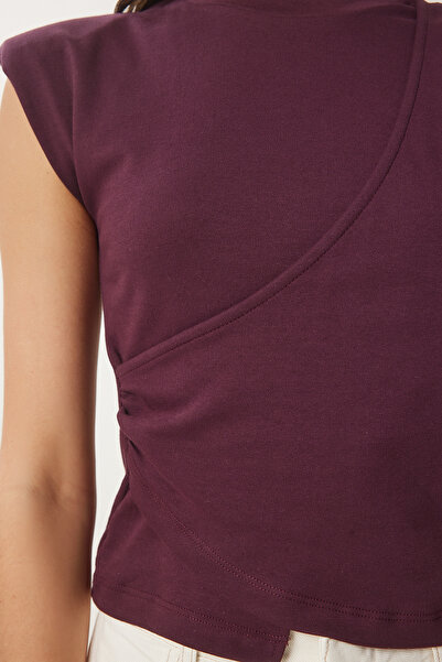 Happiness İstanbul Γυναικεία Ασύμμετρη Πλεκτή Μπλούζα με δαμάσκηνο CR00480