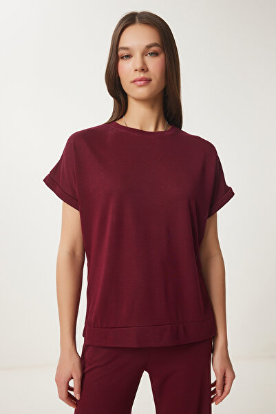 Happiness İstanbul Women's Burgundy Comfortable Knitted Bottom-Top Set