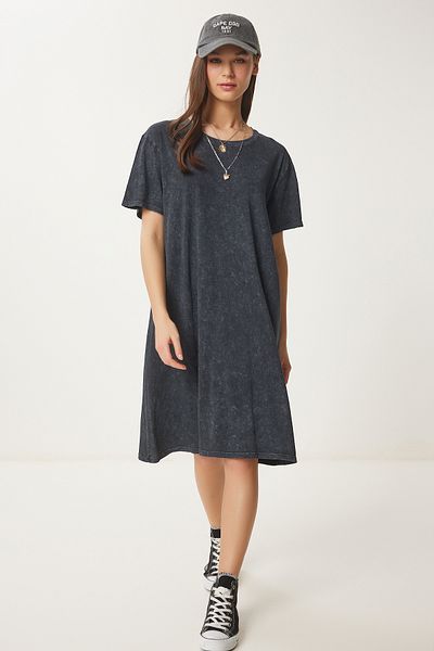 Happiness İstanbul Women's Anthracite Washed Summer Knitted Dress An00230