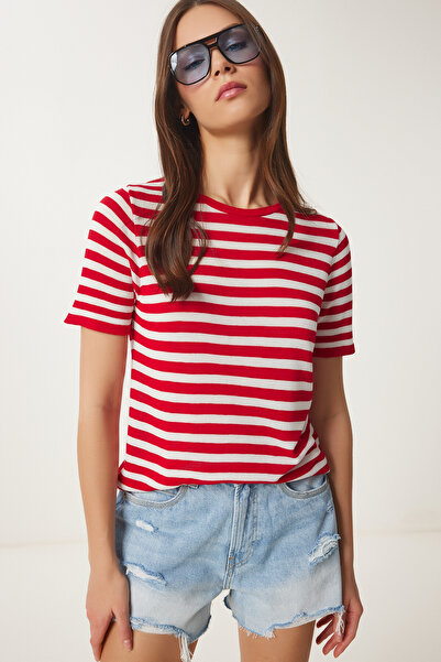 Happiness İstanbul Women's Red White Striped Seasonal Knitwear Blouse Yy00233