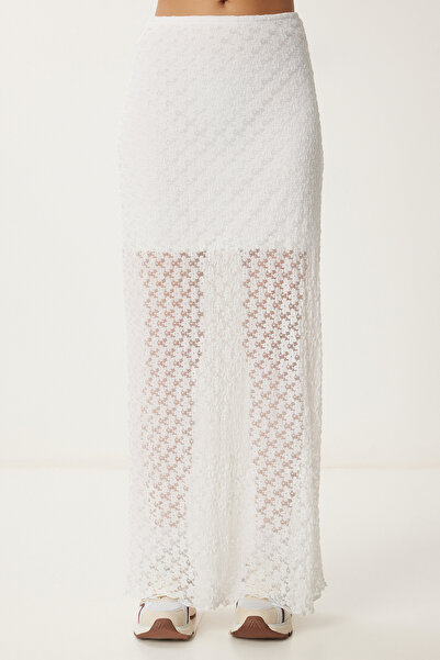 Happiness İstanbul Women's Ecru Lined Summer Long Lace Skirt Hf00462