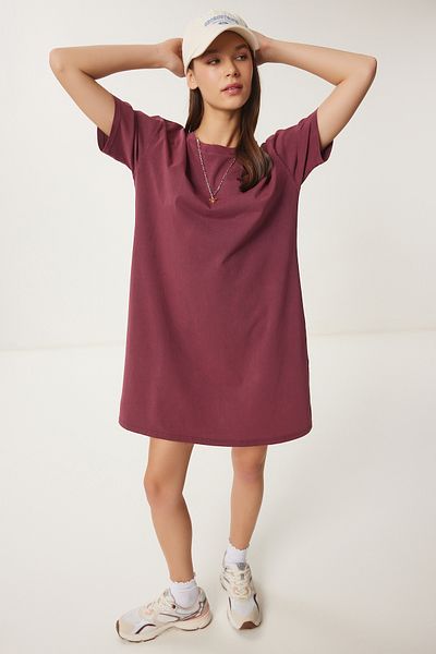 Happiness İstanbul Burgunderrotes Basic-Strickkleid mit Fade-Effekt für Damen BF00102