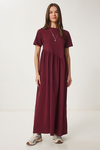 Happiness İstanbul Burgunderrotes, übergroßes Sommer-Strickkleid für Damen DZ00122