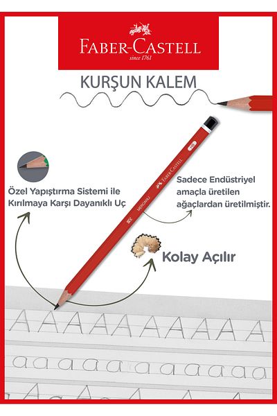 Faber Castell Angular Coral Red Pencil 12'Li Hb Nib, Break-Resistant, Erasable Without Leaving Traces