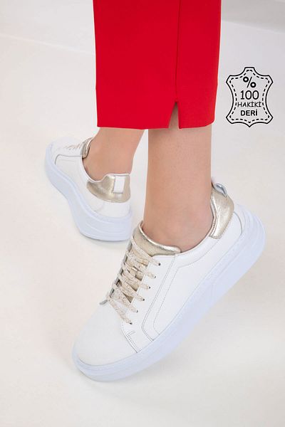 SOHO White-Gold Genuine Leather Women's Sneaker 20549