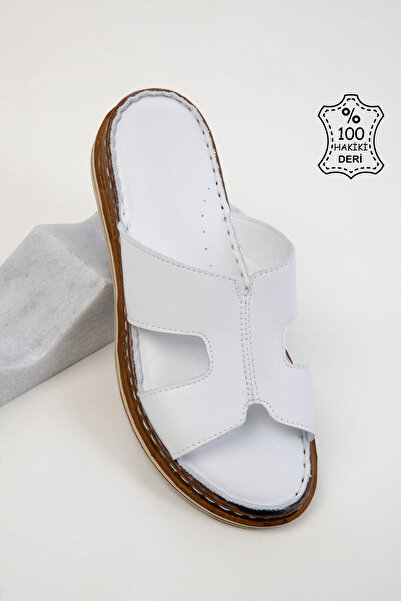 SOHO White Genuine Leather Women's Slippers 20531