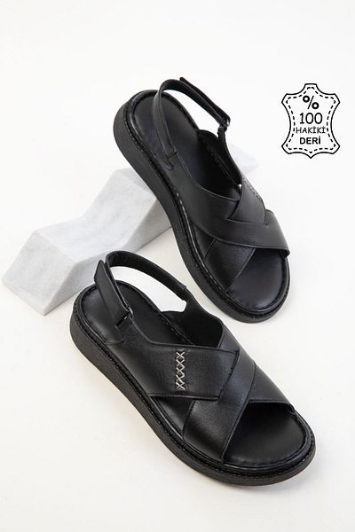 SOHO Black Genuine Leather Women's Sandals 20537