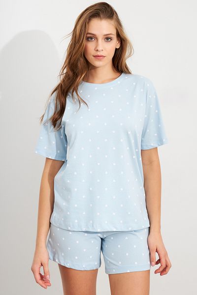 Cool & Sexy Women's Baby Blue Heart Polka Dot Pajamas Suit Han300