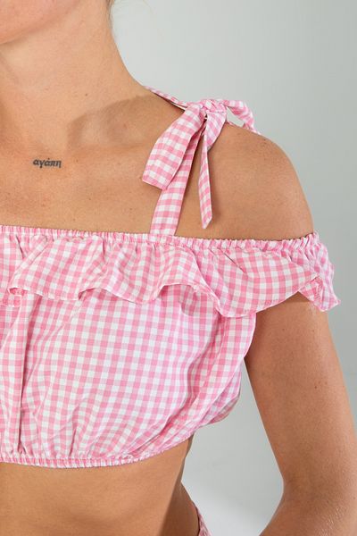 Edit by Trendyol Pink Plaid/Checkered Woven Bottom-Top Set Tedss25Au00004