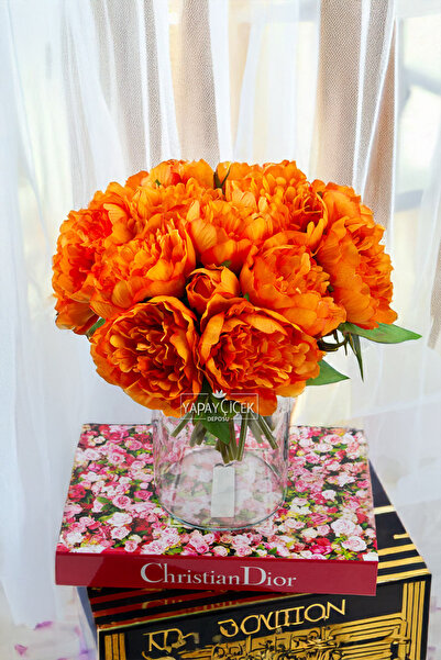 Yapay Çiçek Deposu Yapay Çiçek 6lı Açmış Şakayık Gül Buketi Turuncu