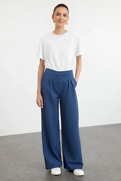 Trendyol Collection High Waist Wide Leg Woven Trousers - Petrol Twoaw22Pl0066