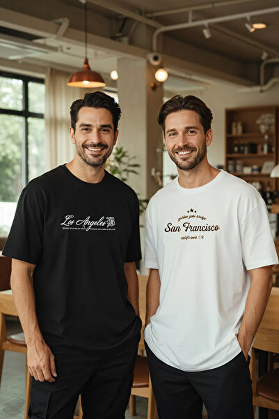 Συλλογή Trendyol Μαύρο εμπριμέ υπερμεγέθη βαμβακερό μπλουζάκι 2 πακέτο - TMNS...