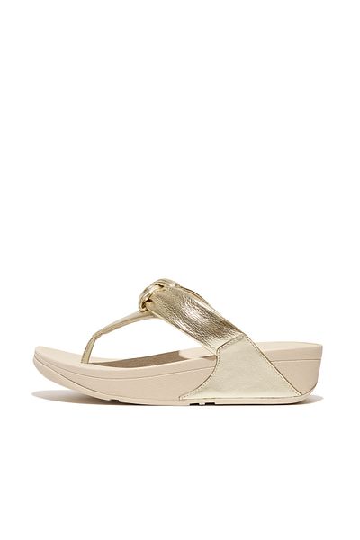 Fitflop Padded-Knot Metallic Leather Toe-Post Sandal - Platino