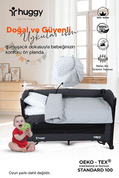 Huggy White 100% Cotton Baby Duvet Cover Set – Park Bed Crib Compatible 60X120 / 70X110