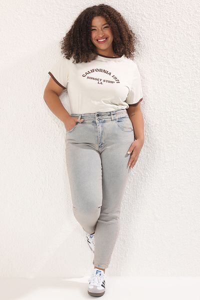 Trendyol Curve Μπλε ψηλόμεσο ελαστικό Skinny Plus Size Jeans TBBAW25CJ00024