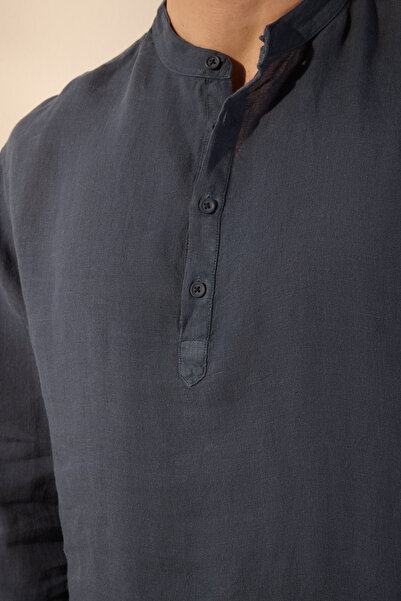 Trendyol Collection Námořnická modrá oversize košile z limitované edice ze 100% lnu TMNSS24GO00057