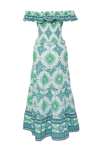 Trendyol Collection Green Floral A-Line Gipe Detail Maxi Woven Dress Twoss25El00195