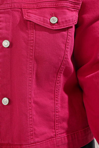 Trendyol Curve Fuchsia Stretchy Crop Plus Size Denim Jacket Tbbss25Ag00007
