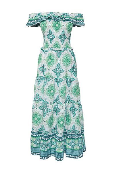 Trendyol Collection Green Floral A-Line Gipe Detail Maxi Woven Dress Twoss25El00195