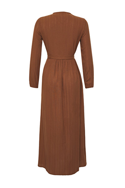 Edit by Trendyol Кафява плетена рокля-риза с колан TEDSS25EB00002